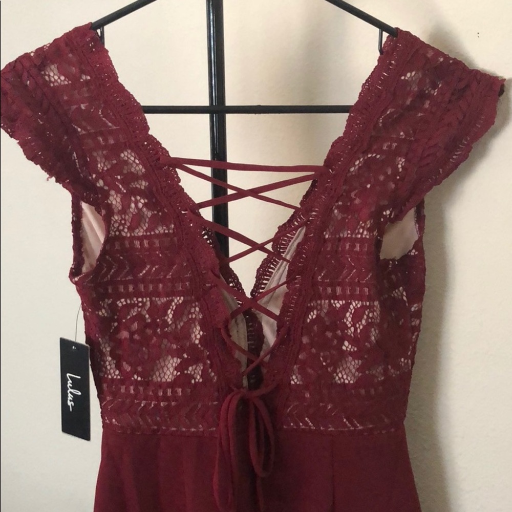 Lulus Give a Glam Wine Red Lace Up Dress Bodycon - Picture 8 of 8